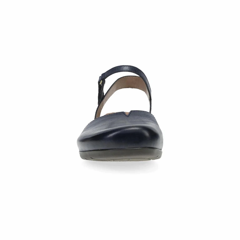 Dansko Women's Rowan Closed Toe Sandal in Navy Waxy Burnished Leather Chic Everyday Arch Care