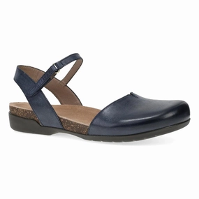 Warm Keep Street Fashion Dansko Women's Rowan Closed Toe Sandal in Navy Waxy Burnished Leather