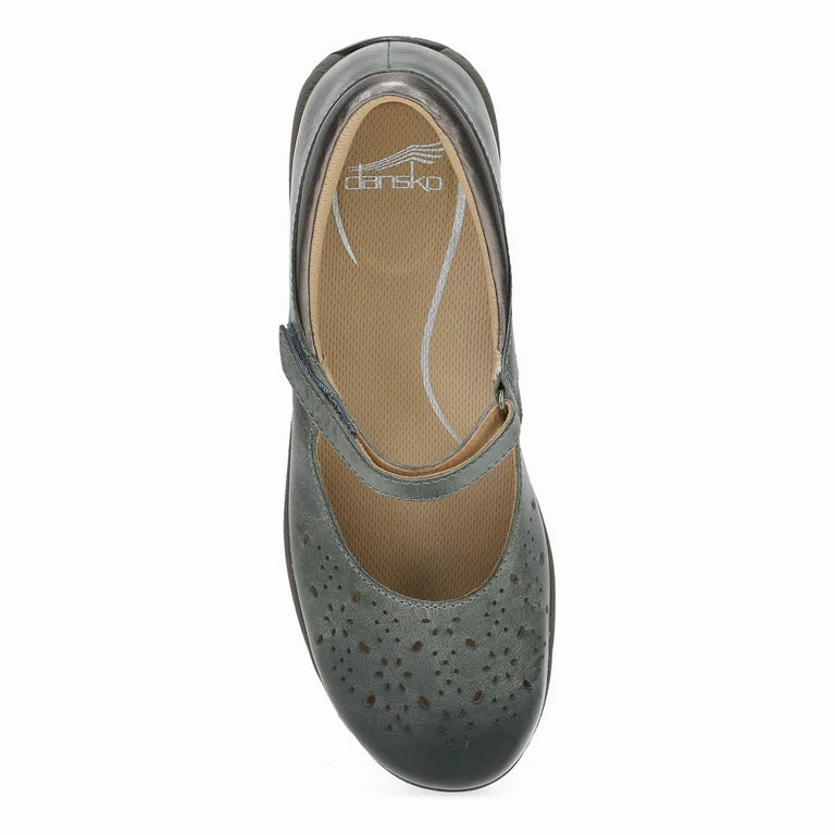 Slim Footprint Mesh Flow Dansko Women's Stacy Mary Jane in Lake Waxy Burnished Leather