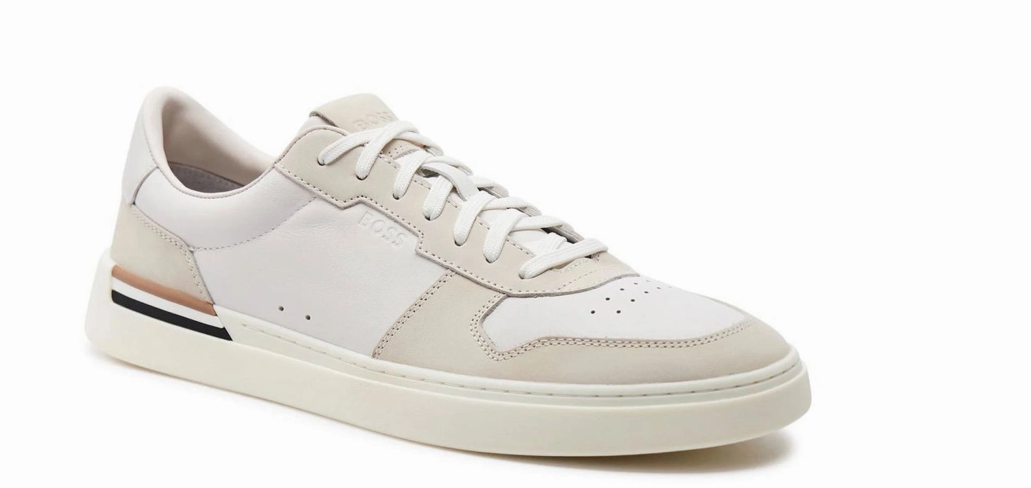 Firm midsole speed - focused shoes Hugo Boss Men's Clint Leather Suede Combo Lace Up Sneakers, White