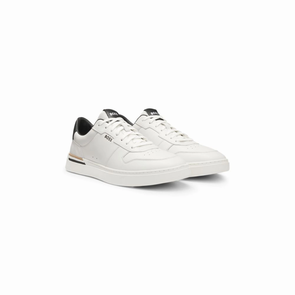 Leather trainers with signature-stripe details track running footwear