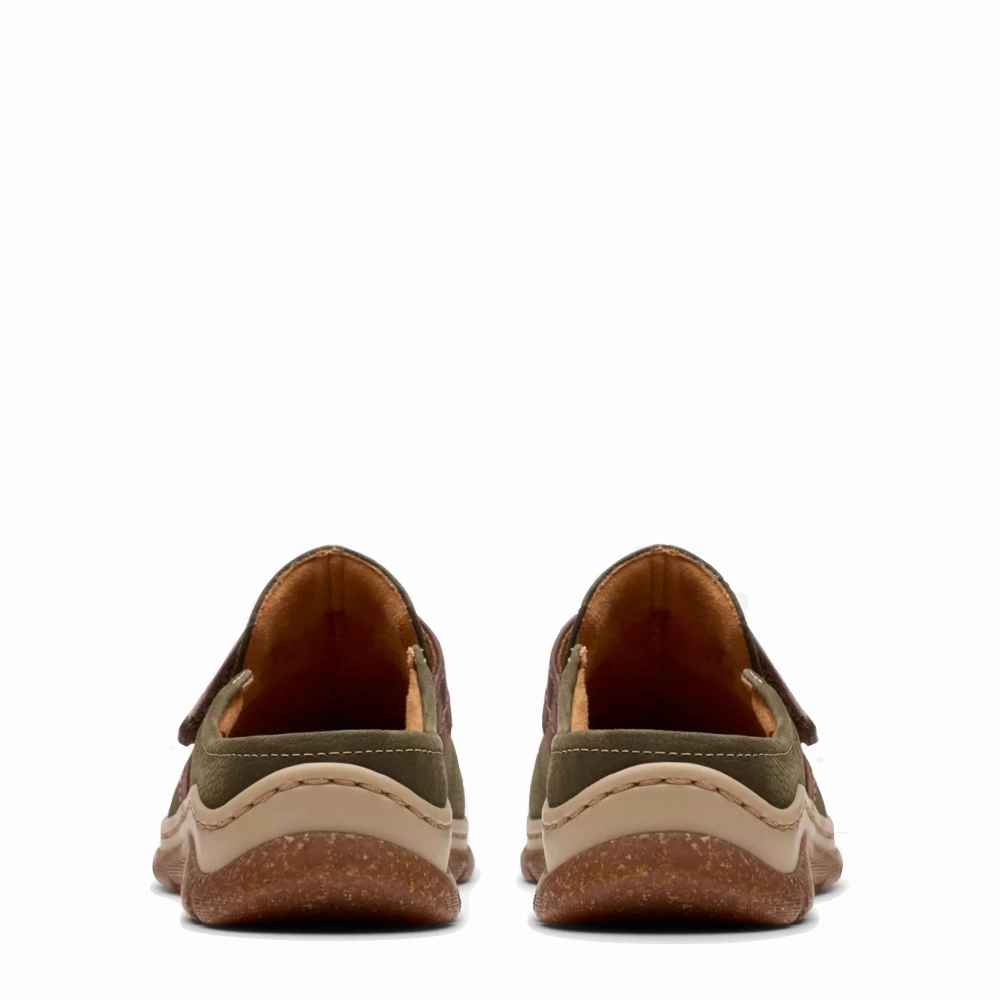 Comfy Walk Classic Style Clarks Women's Orlene Clog in Olive Combination Nubuck