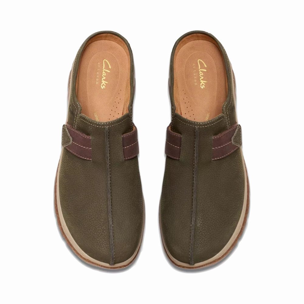 Clarks Women's Orlene Clog in Olive Combination Nubuck Daily Mood Street Proof