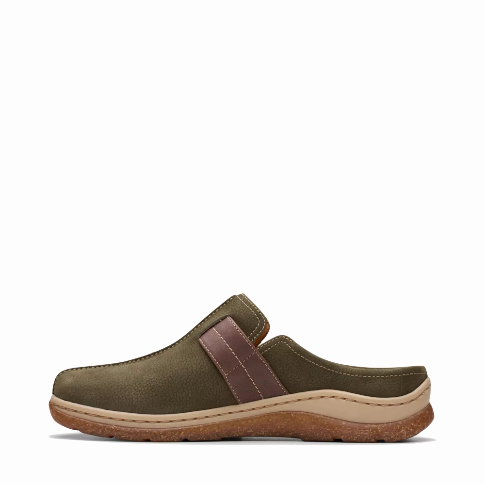 Clarks Women's Orlene Clog in Olive Combination Nubuck Stable Form Smooth Finish