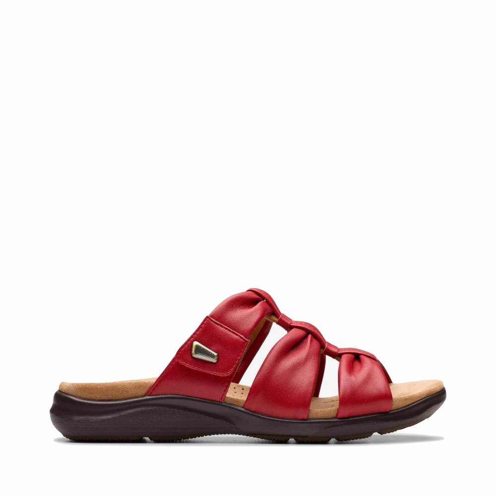 Light Style Clarks Women's Kitly Slide Sandal in Cherry Red
