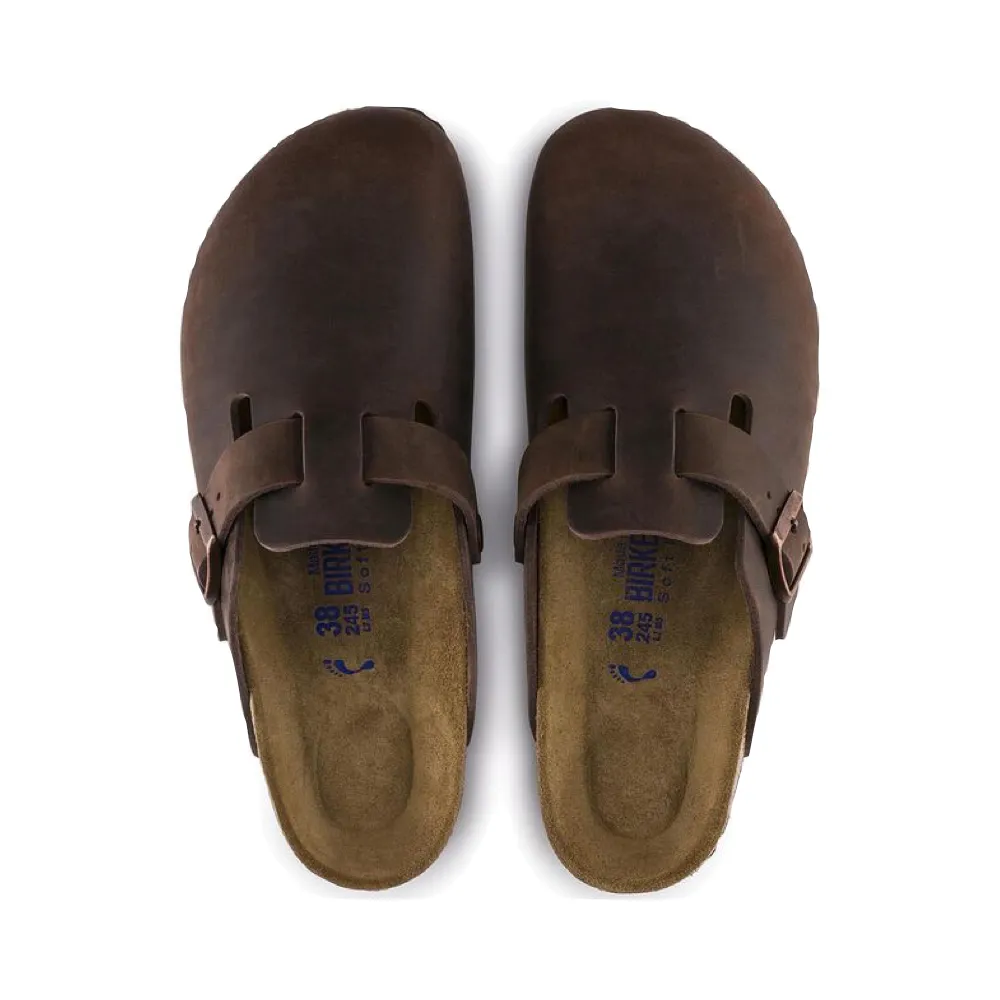 Antibacterial Jump Step Birkenstock Boston Soft Footbed Oiled Leather Clog in Habana Brown
