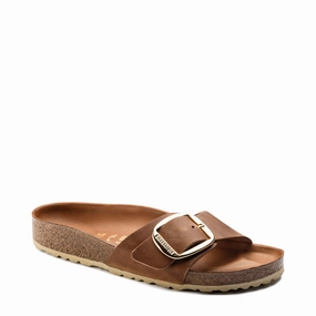 Birkenstock Women's Madrid Big Buckle Oiled Leather Sandal in Cognac Snack Run