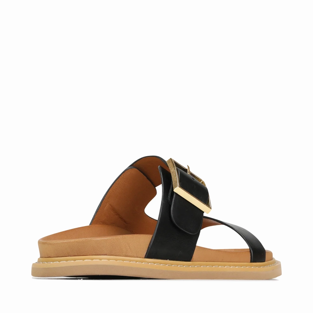 EOS Women's Dedra Leather Slide Sandal in Black Mono Tone