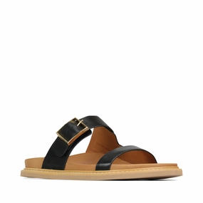Stitched Seams Neat Lines EOS Women's Dedra Leather Slide Sandal in Black