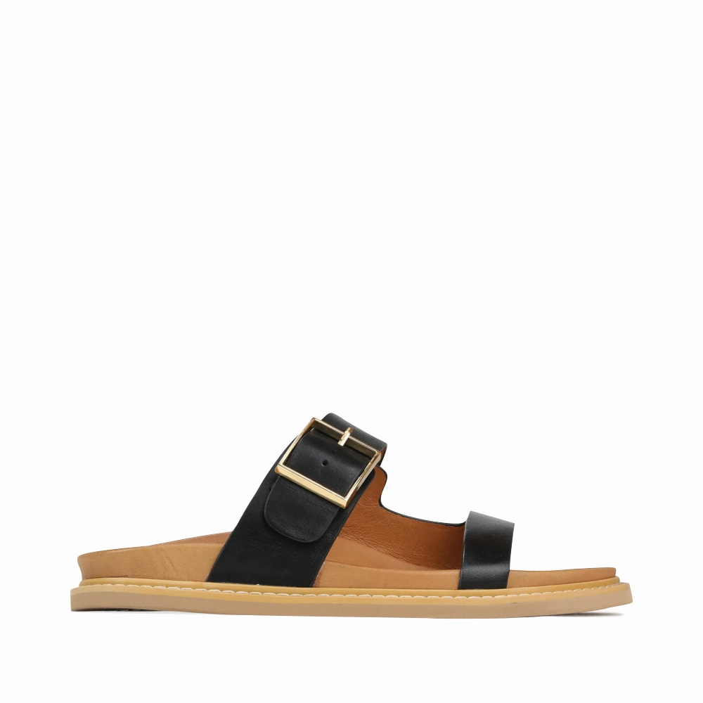 Neutral Hue Non Stop EOS Women's Dedra Leather Slide Sandal in Black