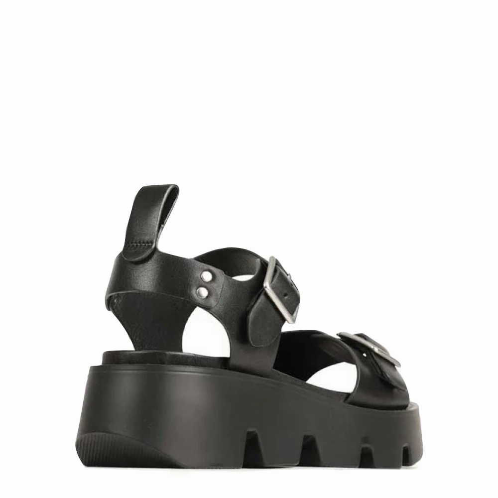 EOS Women's Kaira Leather Platform Sandals in Black Outdoor Flats