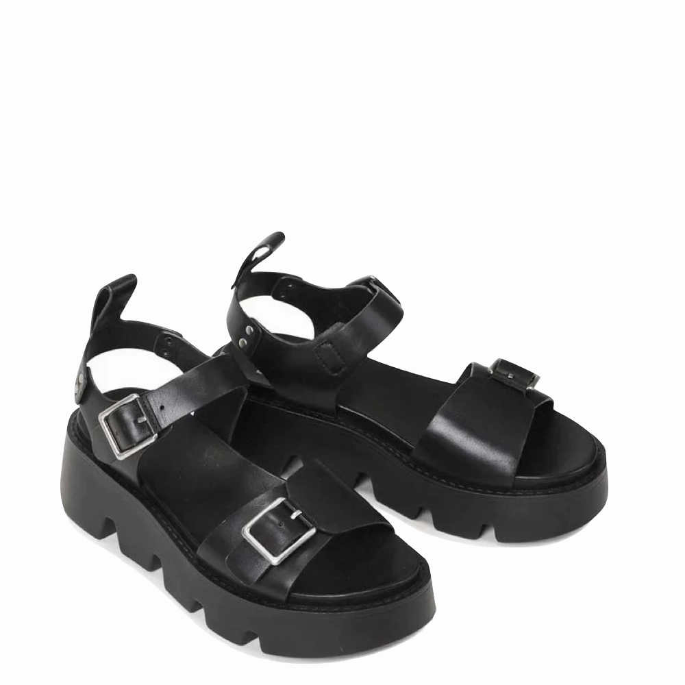 EOS Women's Kaira Leather Platform Sandals in Black Breathable Sandals