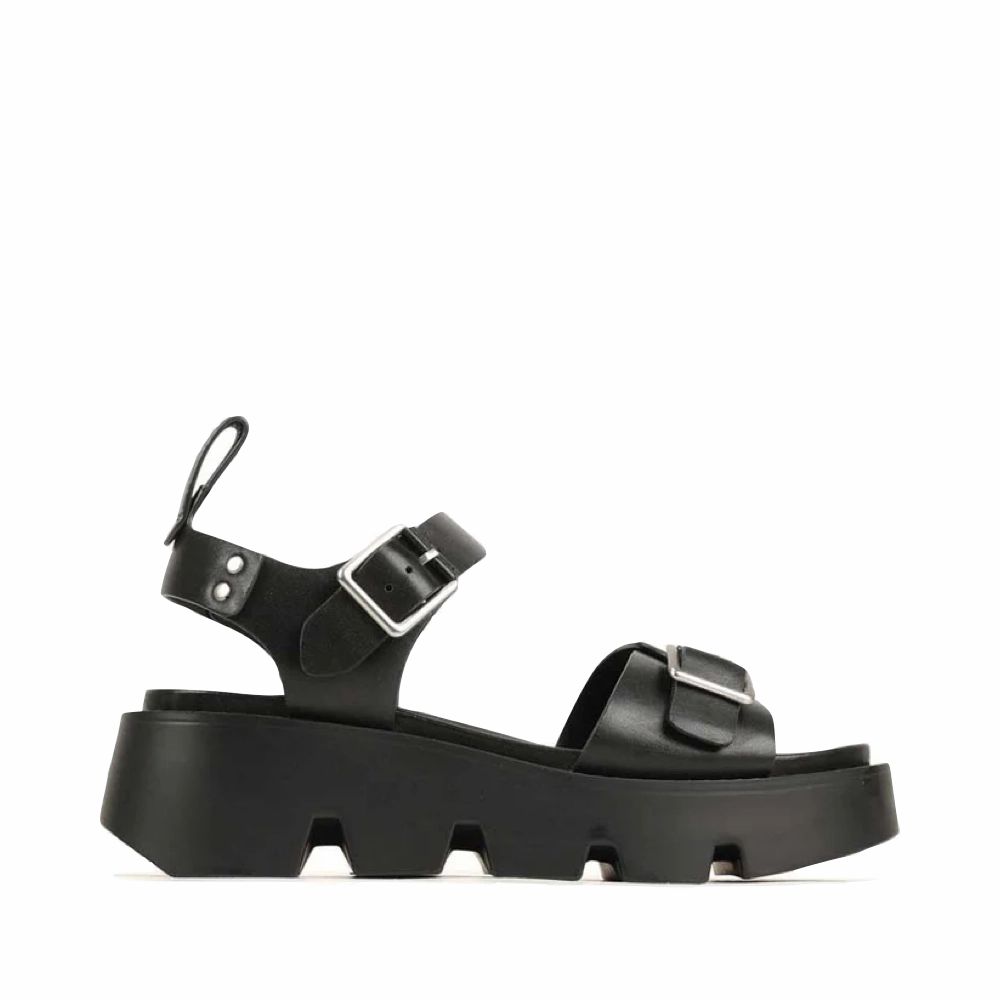 EOS Women's Kaira Leather Platform Sandals in Black Effortless Comfort Stretchable Material