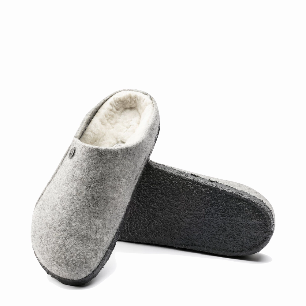 Birkenstock Women's Zermatt Shearling Slip On Clog Slipper in Light Grey Fabric Upper Simple Travel Fit