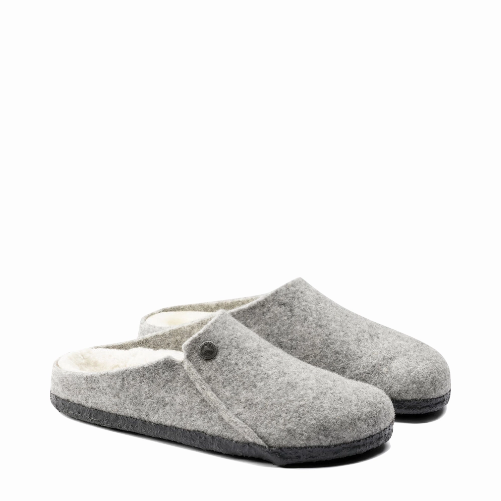 Firm Fast Slip Birkenstock Women's Zermatt Shearling Slip On Clog Slipper in Light Grey