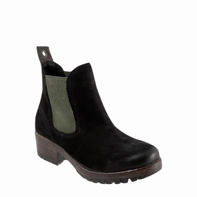 Retro Tone Bueno Women's Florida Leather Pull On Heeled Chelsea Boot in Black Nubuck/Khaki