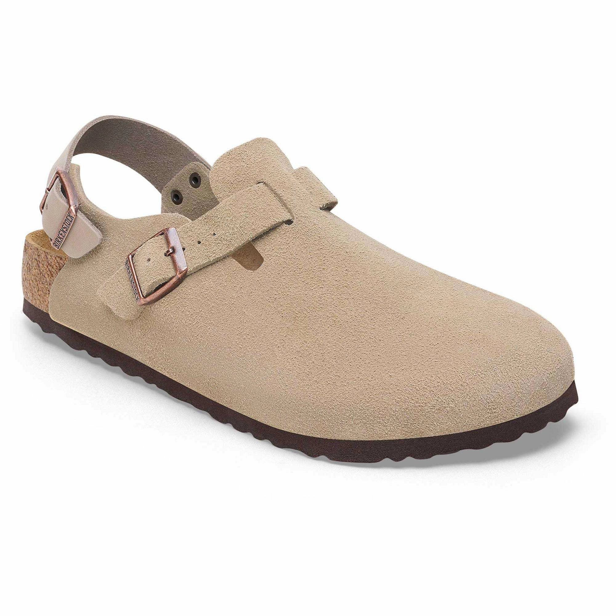 Birkenstock Women's Tokio Suede Leather Clog in Taupe Travel Routine