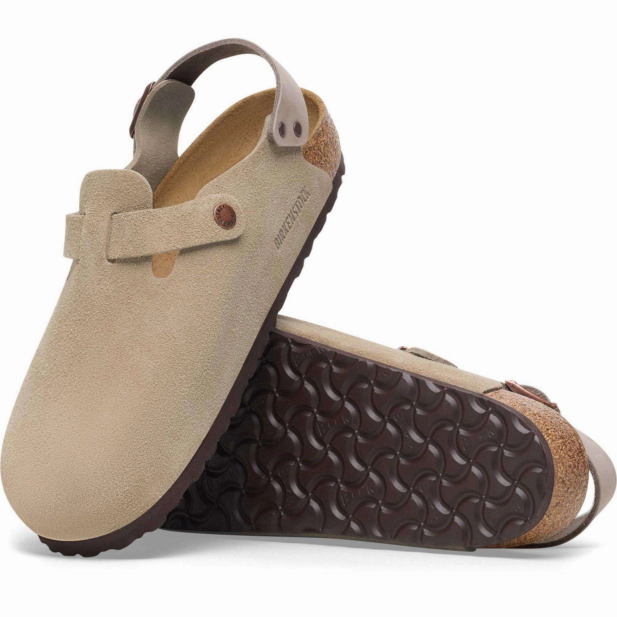 Birkenstock Women's Tokio Suede Leather Clog in Taupe Carefree Fit Lightweight