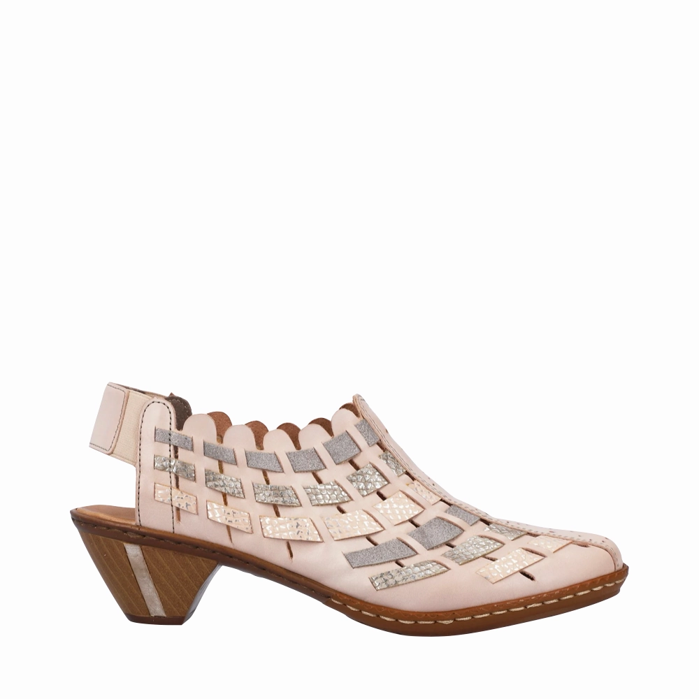 Bride Match Chic Statement Rieker Women's Sina 78 Woven Heeled Slingback in Clay
