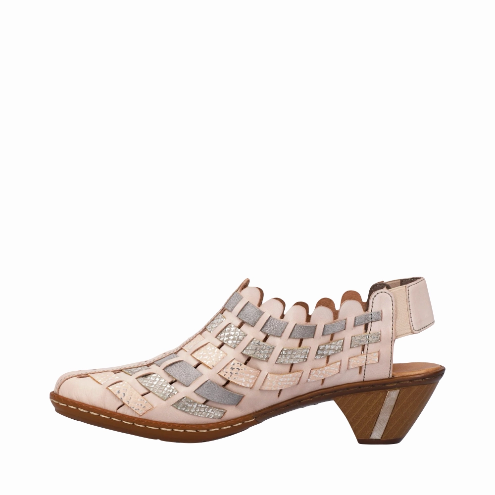 Rieker Women's Sina 78 Woven Heeled Slingback in Clay Event Ready