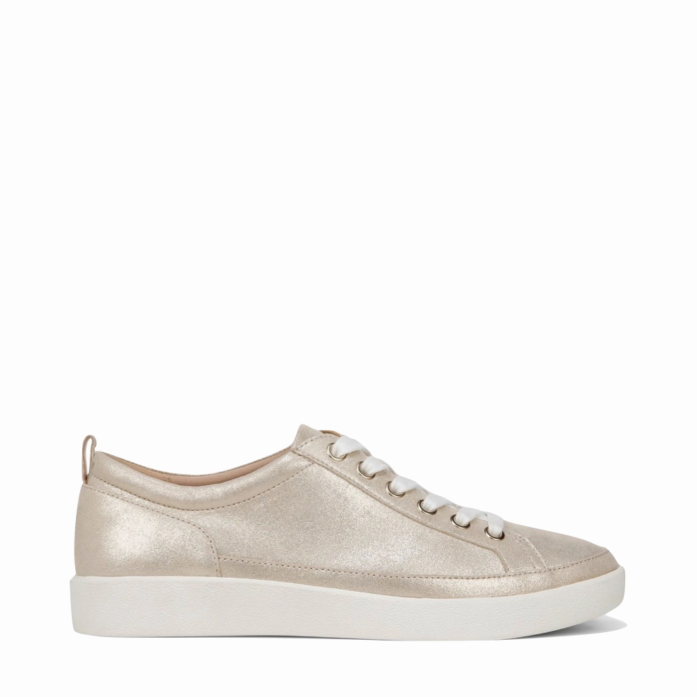 Vionic Women's Winny Leather Tie Sneaker in Gold Drive Friendly SoftMaterial