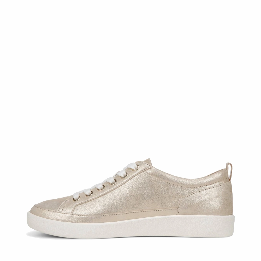 Vionic Women's Winny Leather Tie Sneaker in Gold Balanced Step Flat Bottom