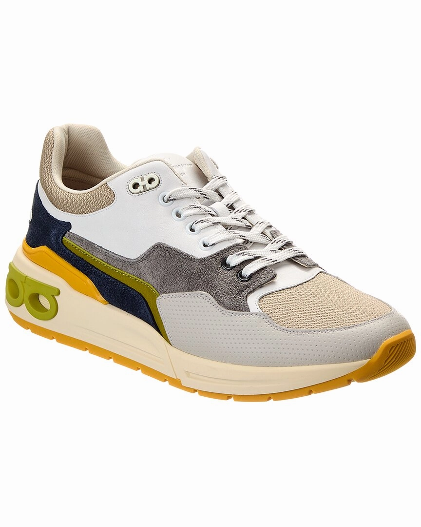 narrow - base shoes Cushioned Ferragamo Cosma Low Langur Bitume Leather & Suede Sneaker