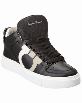 Reinforced Seams Ferragamo Marvelous Leather High-Top Sneaker