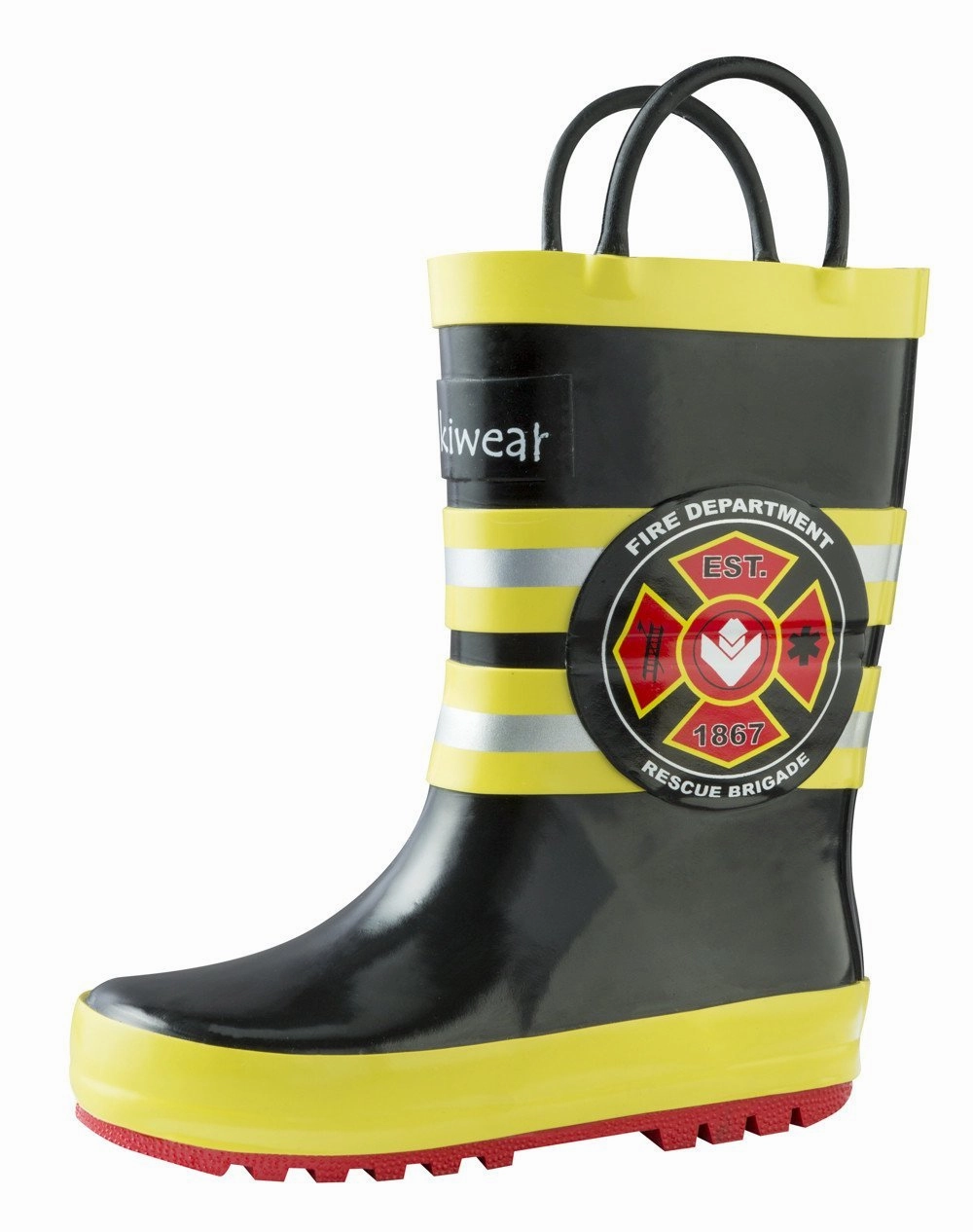 Fireman Rescue Loop Handle Rubber Rain Boots Classic Footwear Style Fit