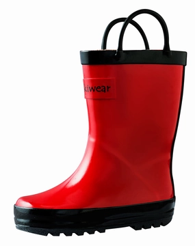 Fiery Red Loop Handle Rubber Rain Boots Casual Evening Wear Water Resistant Comfort