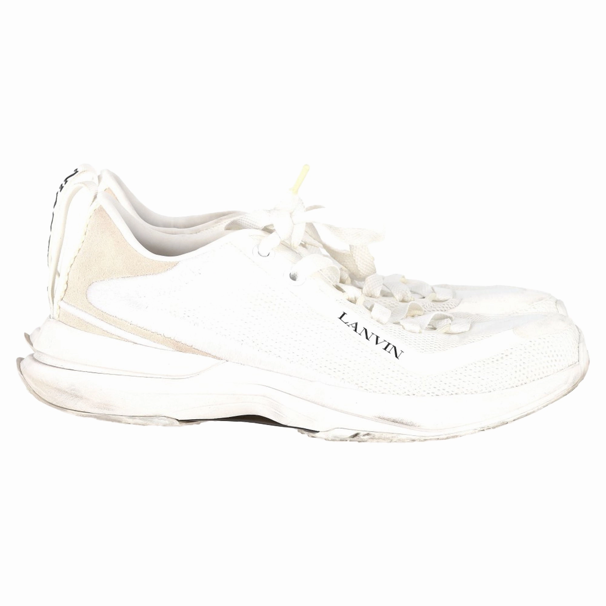 Lanvin L-I Lace-Up Sneakers in White Mesh SoftInsole