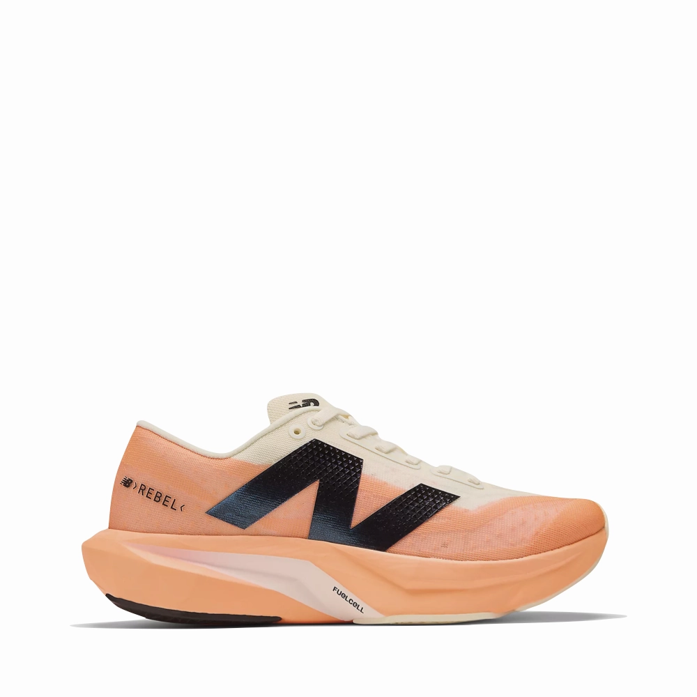 New Balance Women's FuelCell Rebel v4 Sneaker in Hot Mango/Angora/Black City Tour