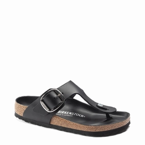 Birkenstock Women's Gizeh Oiled Leather Big Buckle Sandal in Black Easy Flow