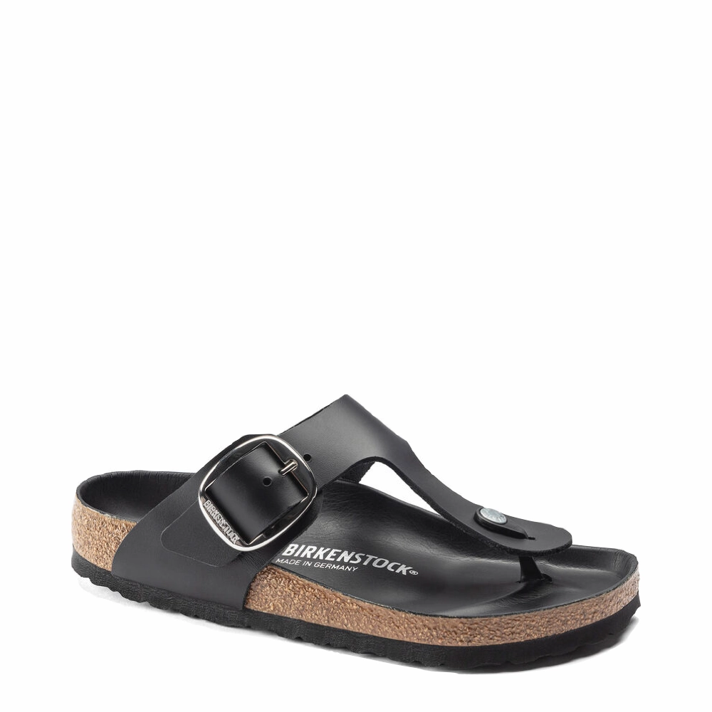 Birkenstock Women's Gizeh Oiled Leather Big Buckle Sandal in Black Easy Flow