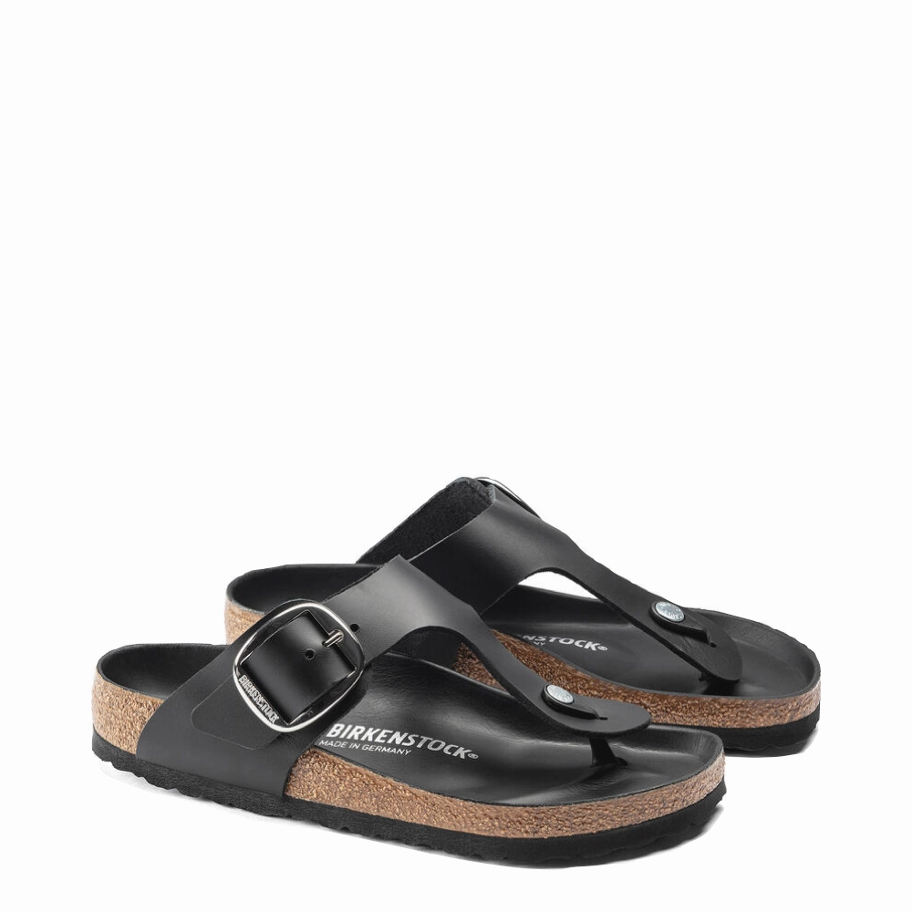 Adjustable Walking Shoes Urban Casual Birkenstock Women's Gizeh Oiled Leather Big Buckle Sandal in Black