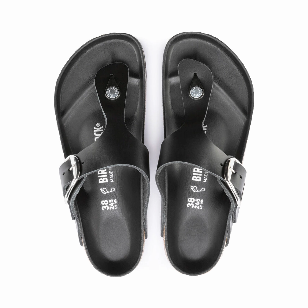 Wrap Tie Birkenstock Women's Gizeh Oiled Leather Big Buckle Sandal in Black