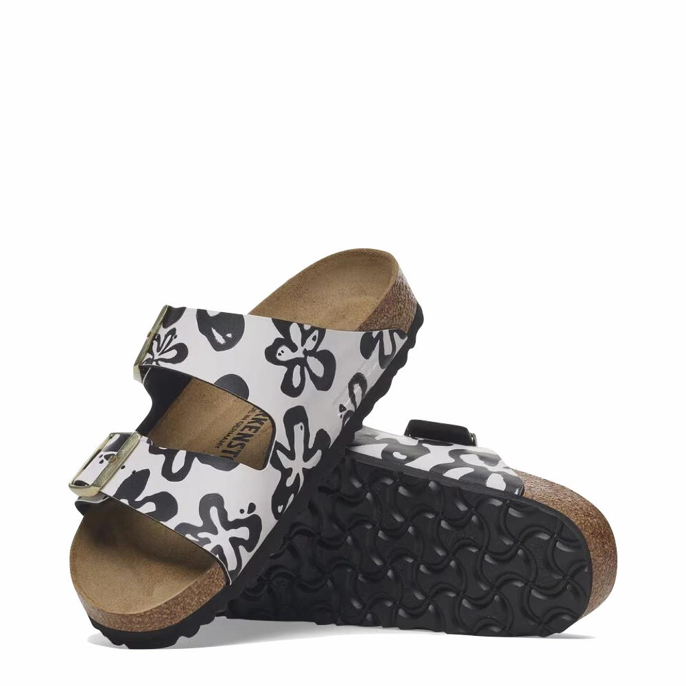 Smooth Walk Birkenstock Women's Arizona Birko-Flor Sandal in Blooms White/Black