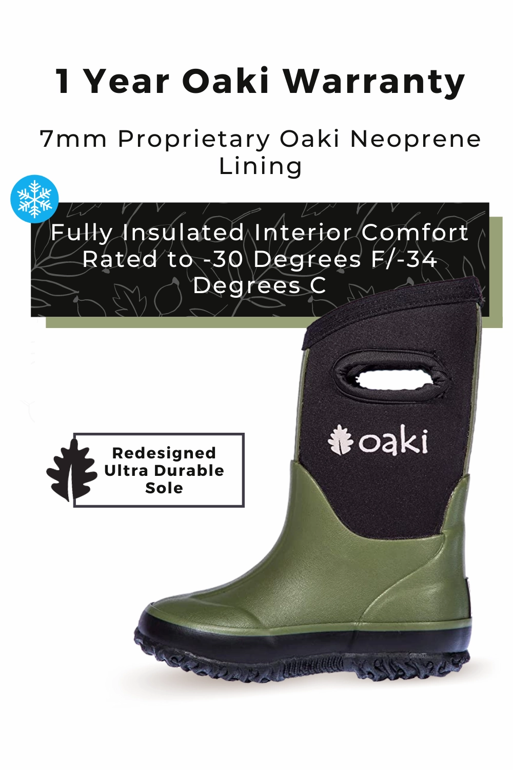 Anti Slip Sole Outdoor Movement Forest Green Neoprene Rain/Snow Boots