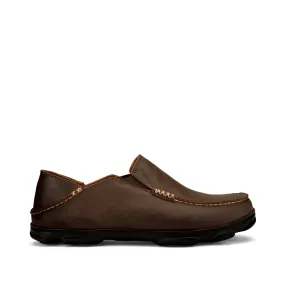 Comfortable Sole OluKai Men's Moloa Moc Leather Slip On Shoes in Dark Wood Brown
