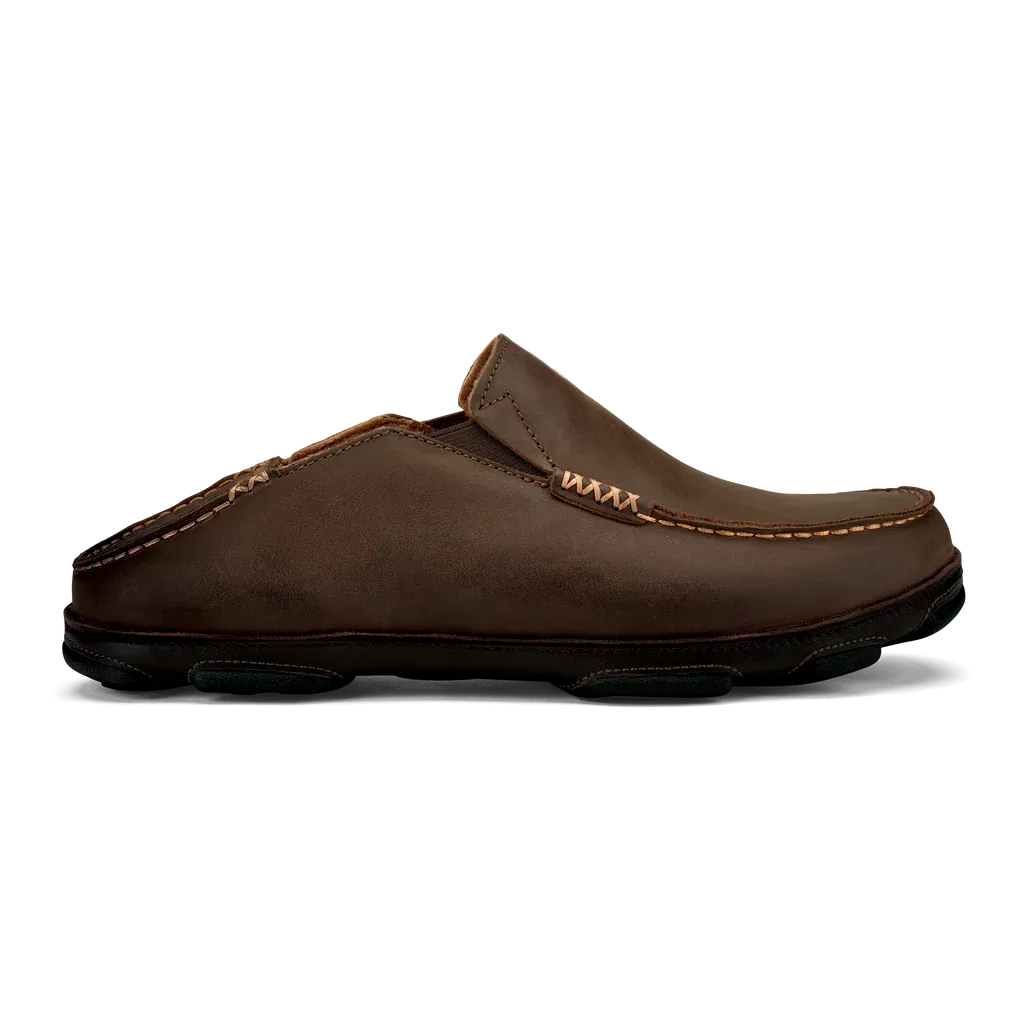 Fashion Fit OluKai Men's Moloa Moc Leather Slip On Shoes in Dark Wood Brown
