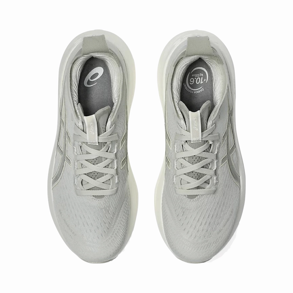 Weekend Outing Pet Jog Asics Women's Gel Nimbus 27 Sneaker in Lake Grey/White Sage