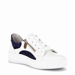 Gabor Women's Double Zip Tie Sneaker in Weiss/Marine/Lion White/Navy/Tan Calm Walk Quiet Steps