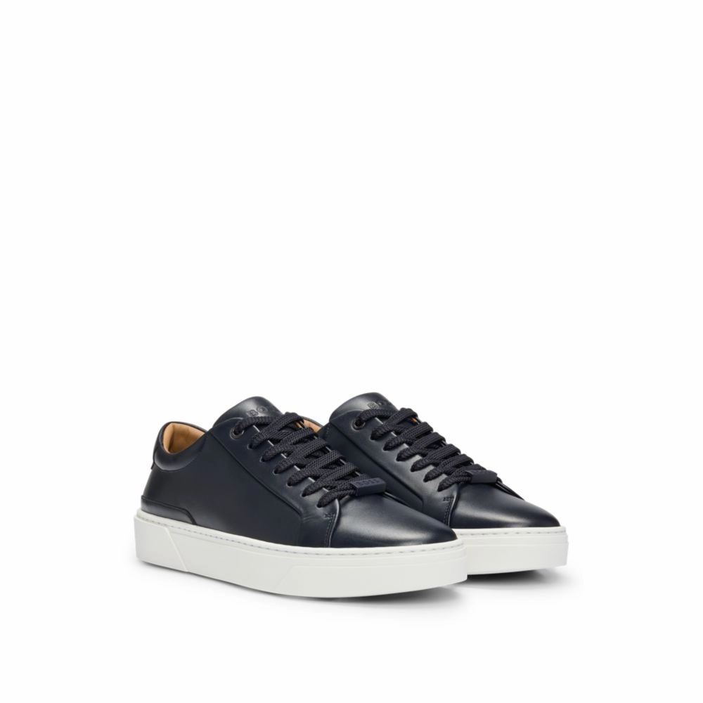 Textured mesh material Gary leather low-top trainers with branded lace loop