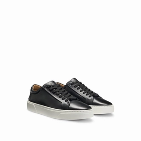 Gary leather low-top trainers with branded lace loop running on flat ground