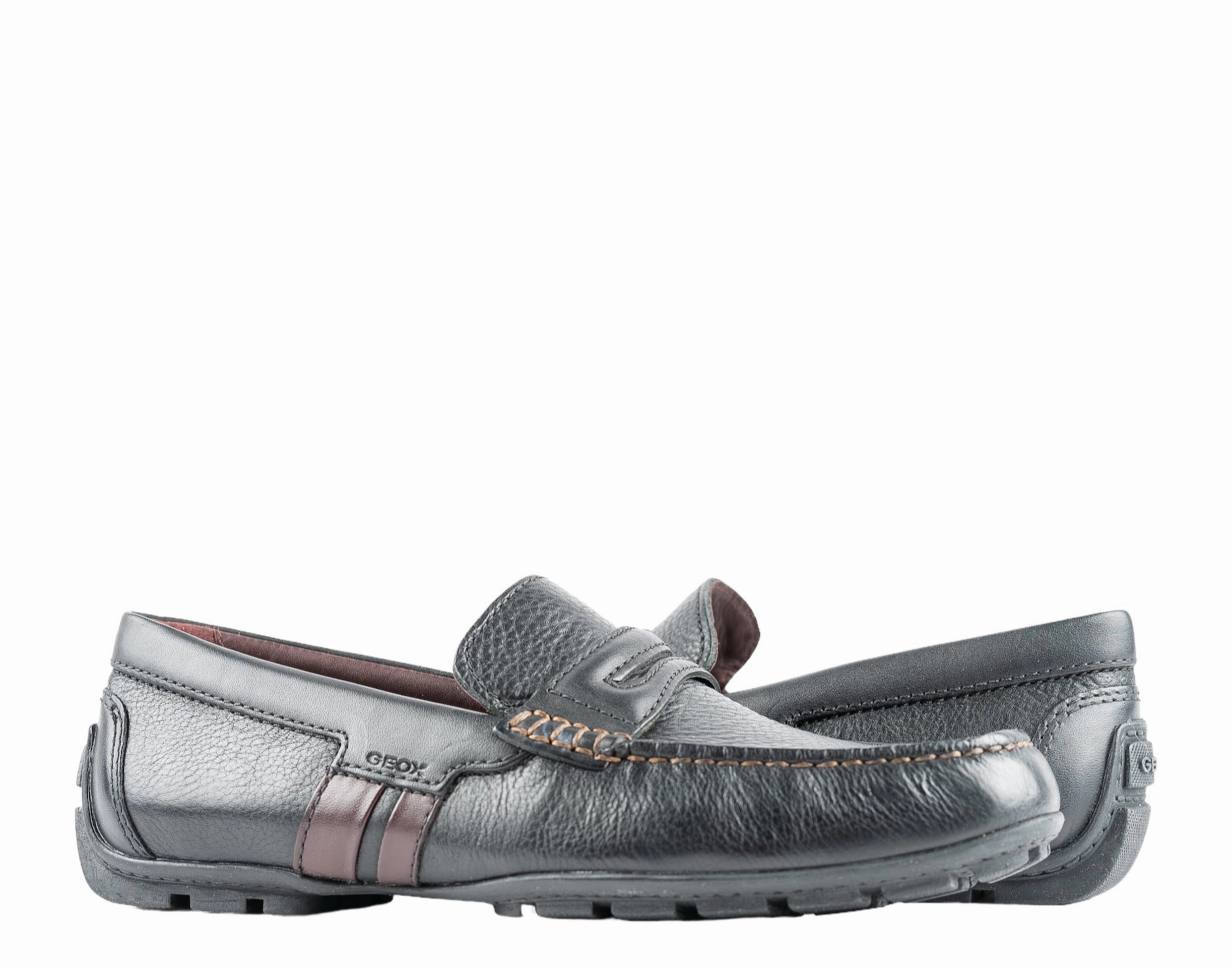 Geox Moner Mocassin Loafer Black/Brown Leather Men's Shoes U0444B-04643-C9999 Easy - entry concrete running