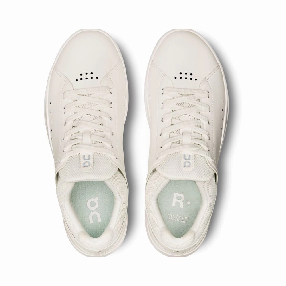 On Women's THE ROGER Advantage Sneaker in White/Undyed Low Top Design Easy Going