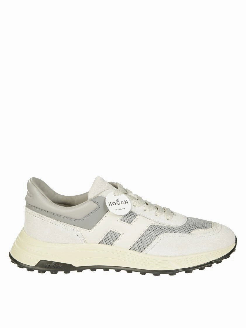 Sporty Light Beige Sneakers With Suede Track meet Salomon Speedcross