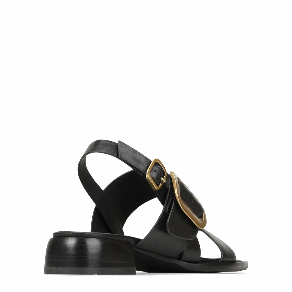 EOS Women's Tegean Leather Heeled Sandal in Black Onyx Main Walk