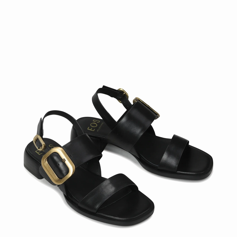 Team Fit EOS Women's Tegean Leather Heeled Sandal in Black Onyx