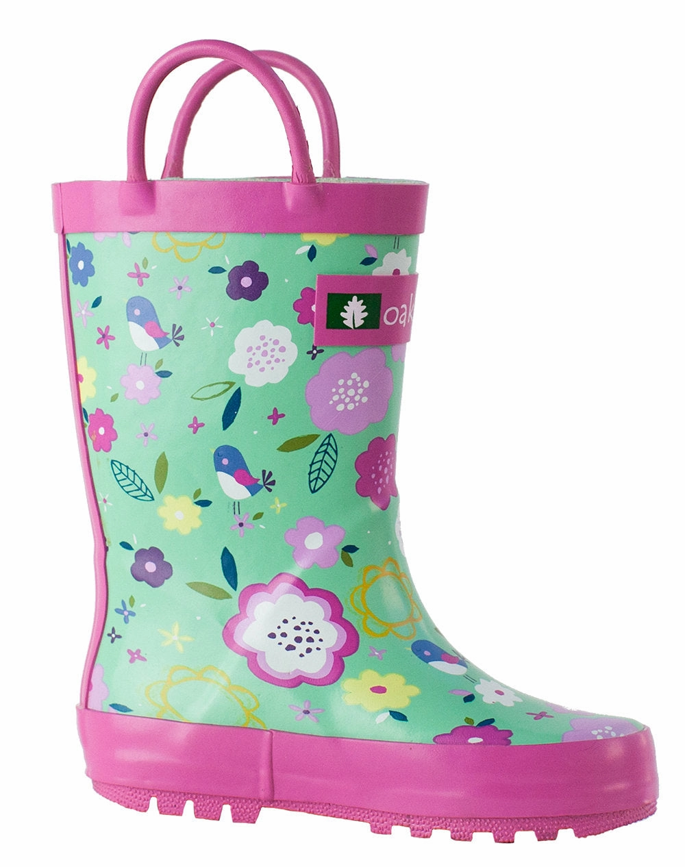 Travel Protection Outdoor Wedding Heels Green Floral Loop Handle Rubber Rain Boots